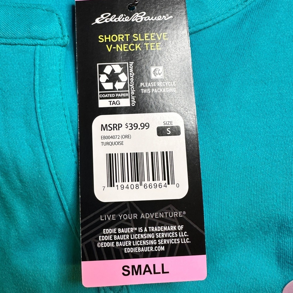 Eddie Bauer Pima V-Neck Tee Turquoise Short Sleeve Women's Small NWT - Picture 6 of 6